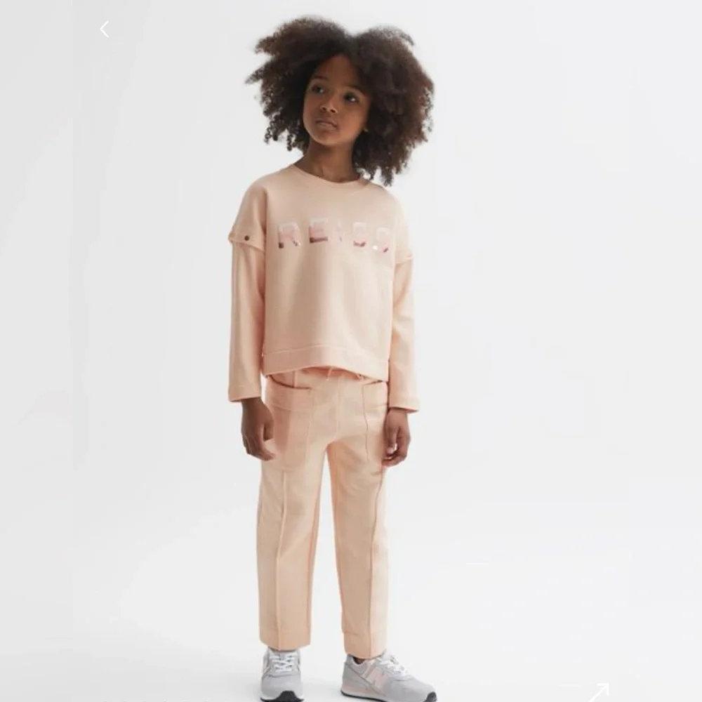 Kids girls REISS size 6/7 pink‎ sequin motif sweatshirt and matching joggers NWT